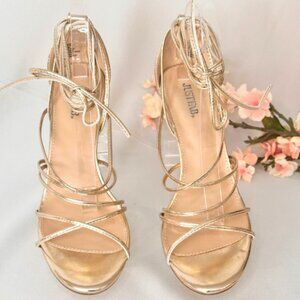 Light Gold, Heeled, Gladiator, Wrap Sandals, Size 9
